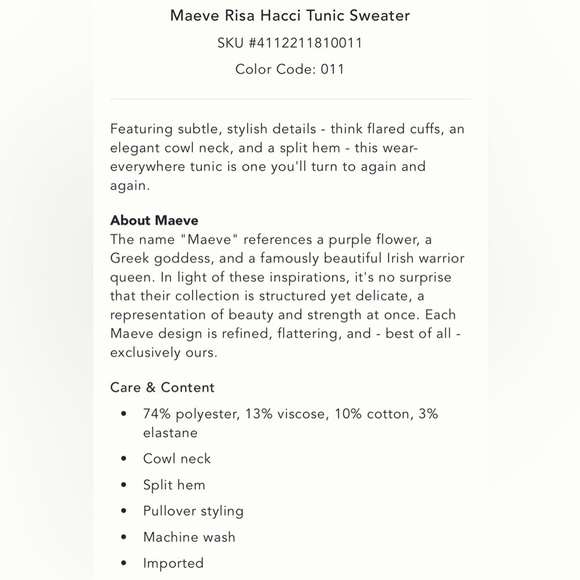 NWT Maeve Anthropologie Risa Split Hem Cowl Neck Sweater Ivory Grey size S - Picture 10 of 10